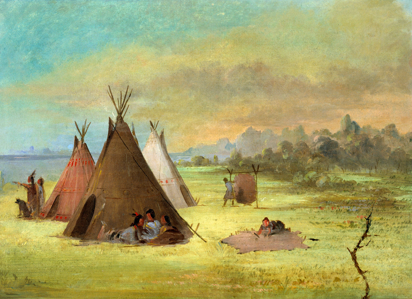 George Catlin:Indian Encampment, Comanche (or Kiowa) Dressin,16x12"(A3)Poster
