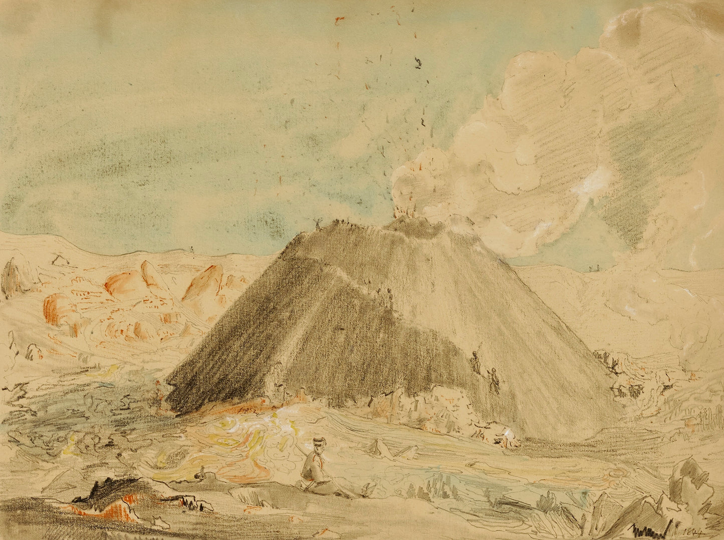 Miner Kilbourne Kellogg:Figures Near Volcano,16x12"(A3)Poster