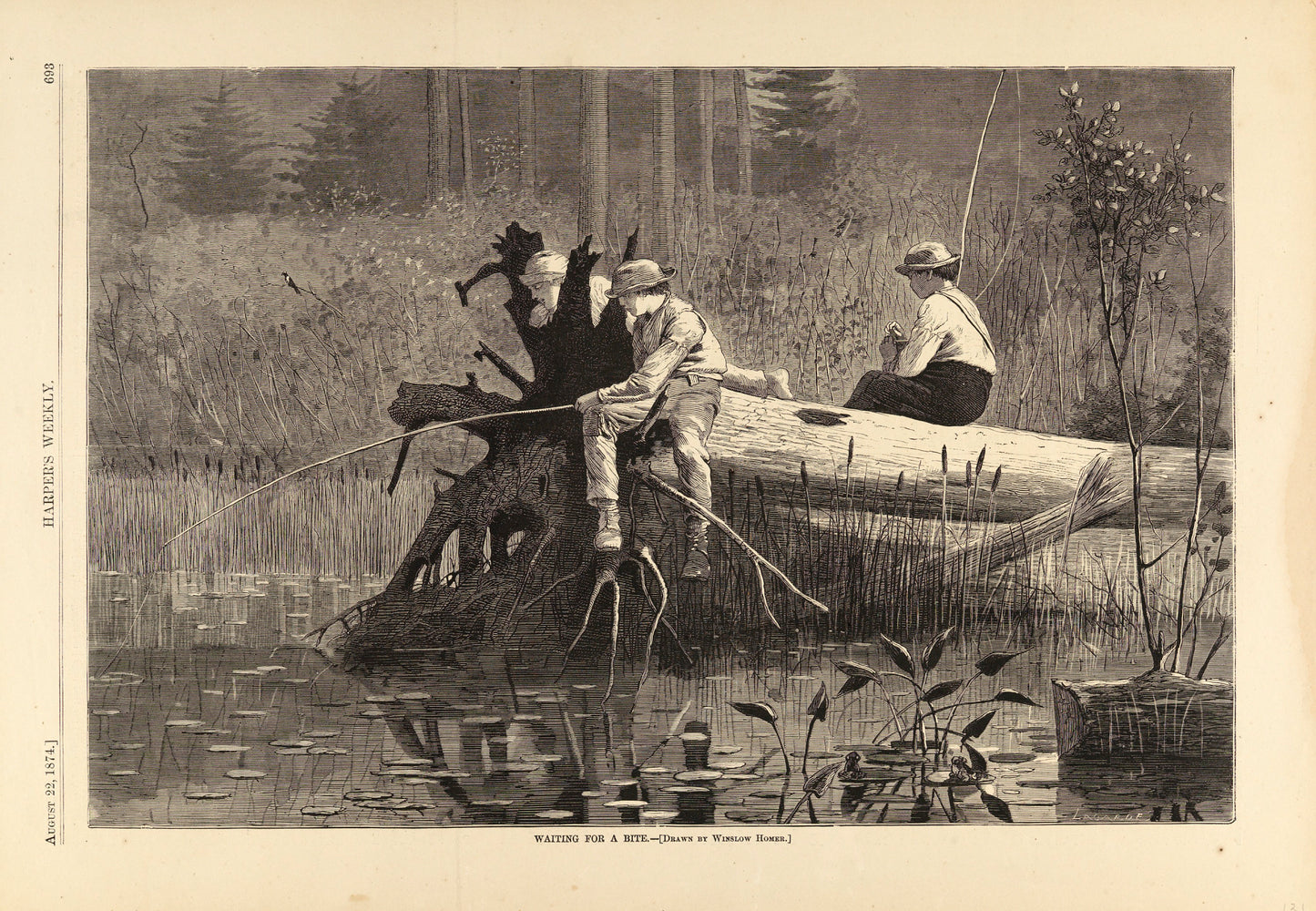 Winslow Homer:Waiting for a Bite, from Harper's Weekly, Augu,16x12"(A3)Poster