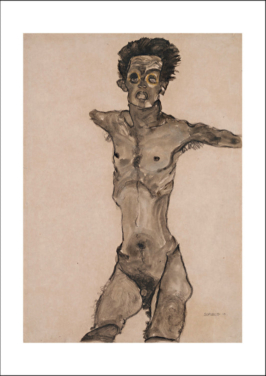 Nude_self_portrait in gray by Egon Schiele, 12x8" (A4) Poster Print