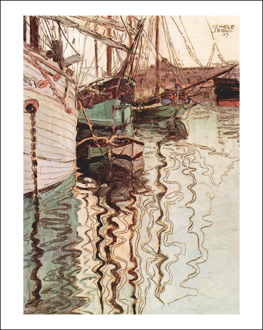 Sailing ships in the water wavy-2 by Egon Schiele, 12x8" (A4) Poster Print