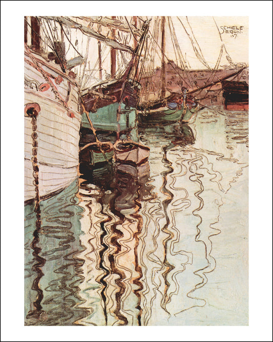 Sailing ships in the water wavy-2 by Egon Schiele, 12x8" (A4) Poster Print
