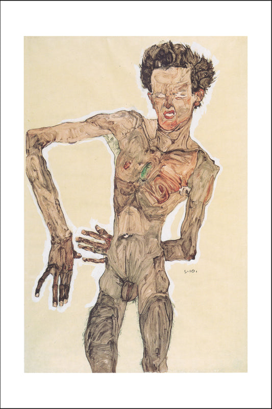 Self-portrait grimacing by , 1910 by Egon Schiele, 12x8" (A4) Poster Print