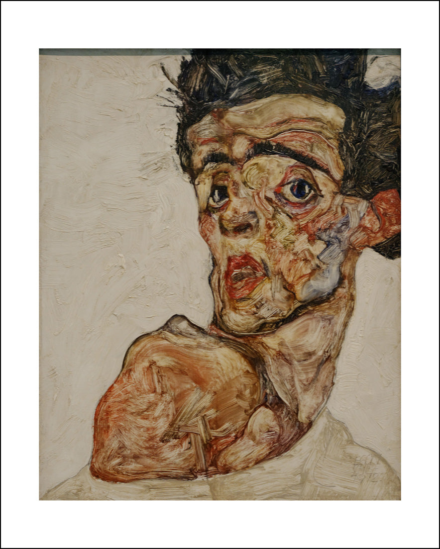 Self_portrait_with_raised_bare_shoulder__1912 by Egon Schiele, 12x8" (A4) Poster Print