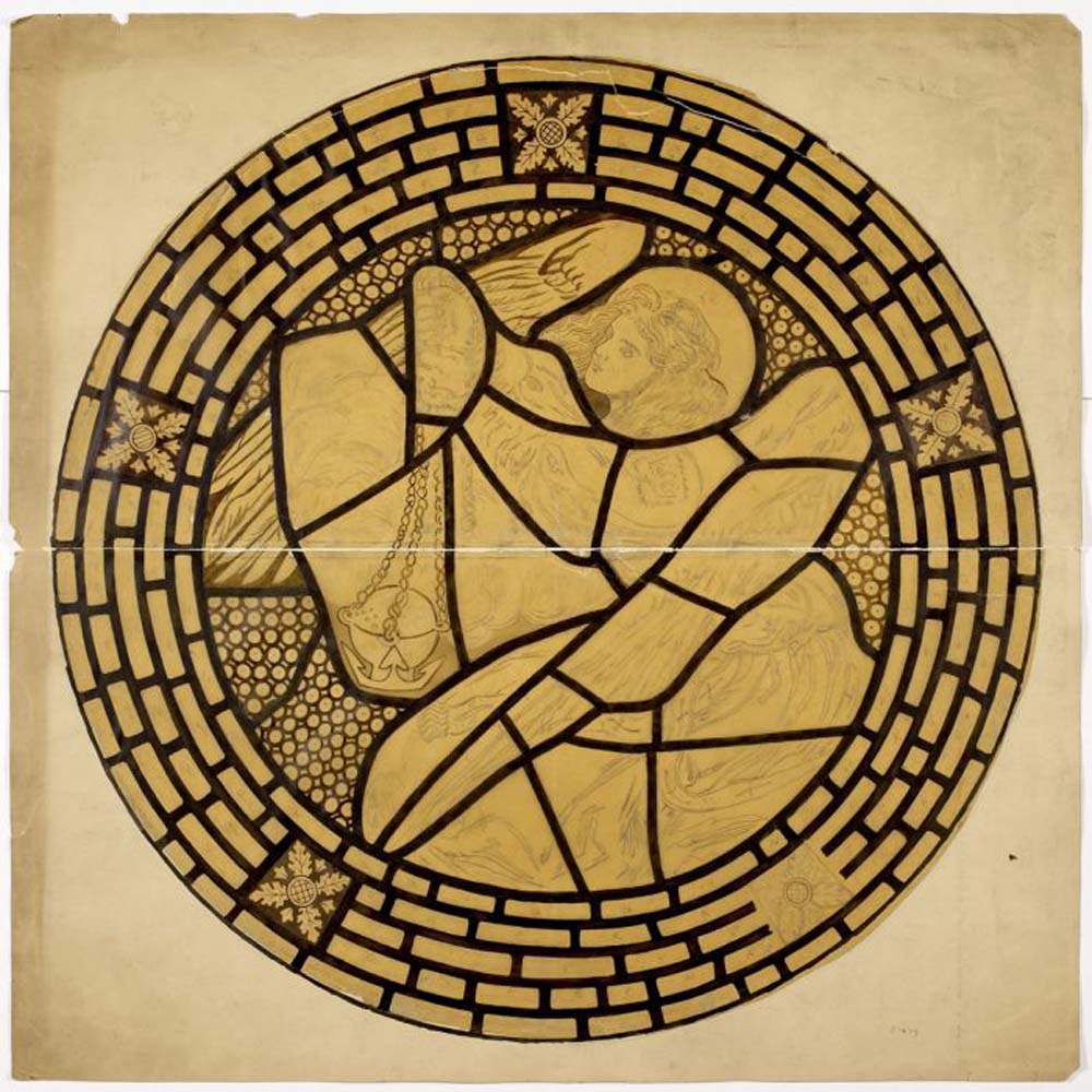 Stained Glass Cartoon - Censing Angel kneeling to the Left, 1862 by Dante Gabriel Rossetti, pre-Raphaelite artist, 12x8" (A4) Poster