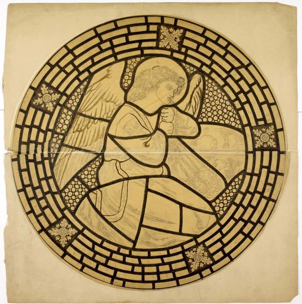 Stained Glass Cartoon - Censing Angel kneeling to the Right, 1862 by Dante Gabriel Rossetti, pre-Raphaelite artist, 12x8" (A4) Poster