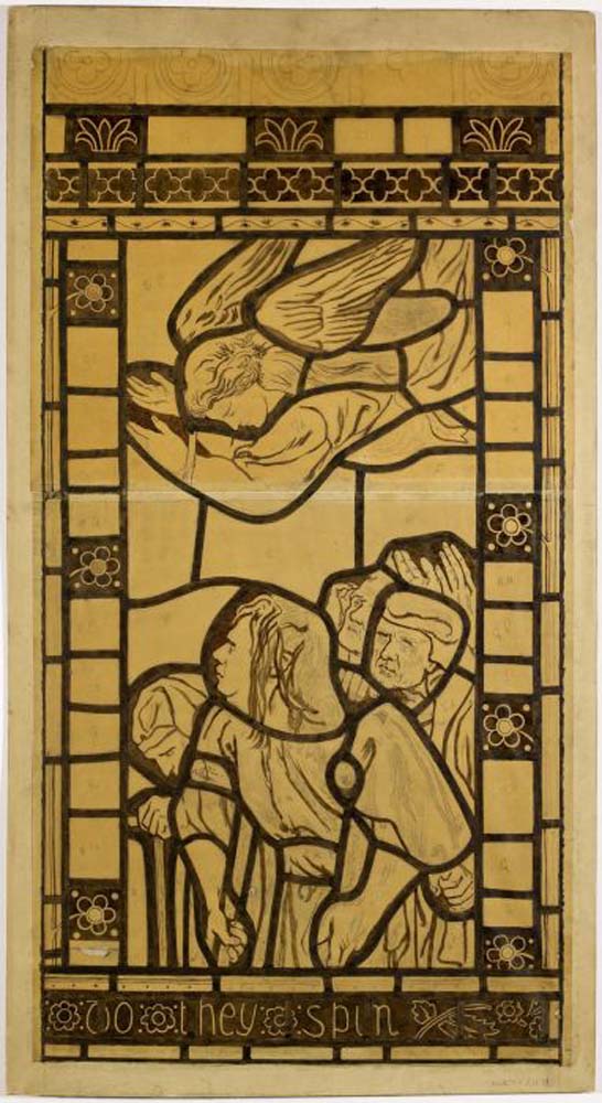 Stained Glass Cartoon - Sermon on The Mount III, 1861 by Dante Gabriel Rossetti, pre-Raphaelite artist, 16x12" (A3) Poster