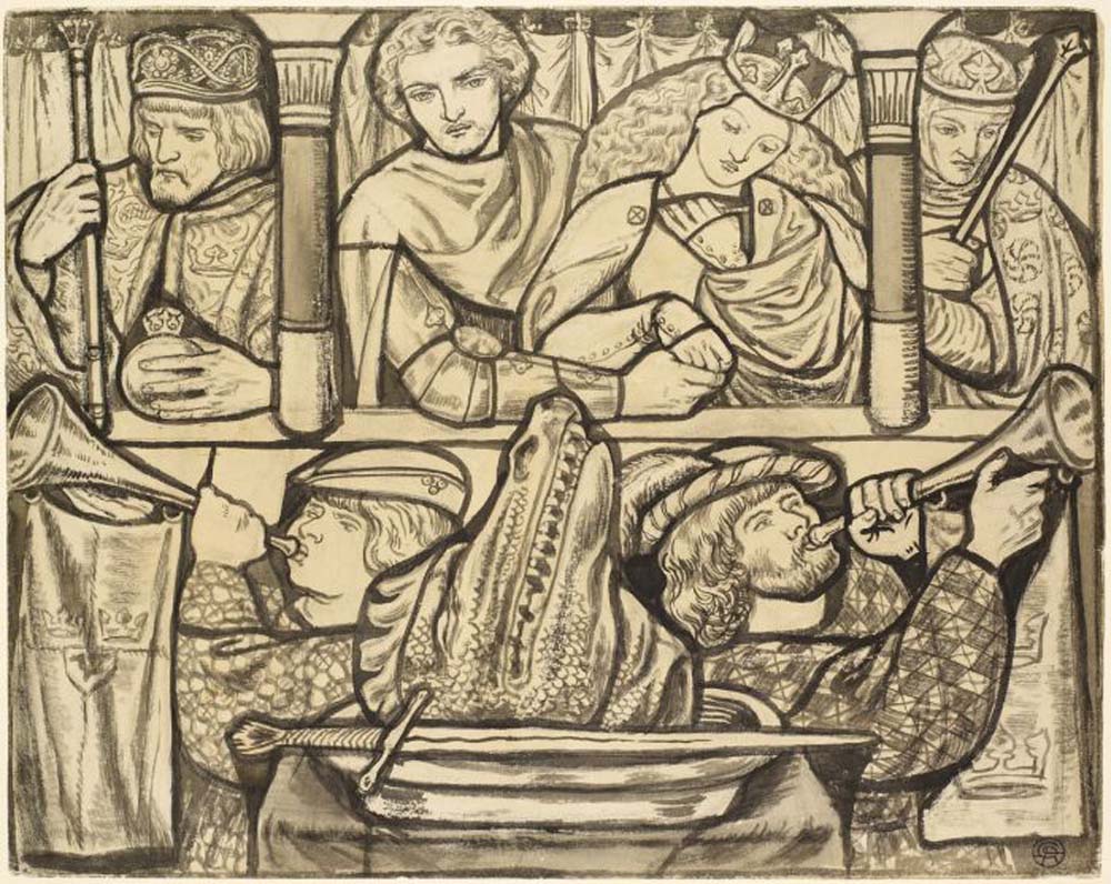 Stained Glass  - St George&the Dragon 1861 by Dante Gabriel Rossetti, English Pre-Raphaelite Painter,12x8"(A4) Poster Print