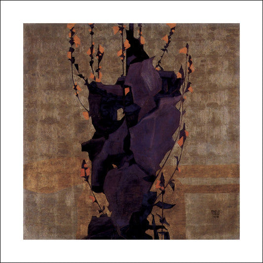 Stylized flowers in front of decorative background, still life by Egon Schiele, 12x8" (A4) Poster Print