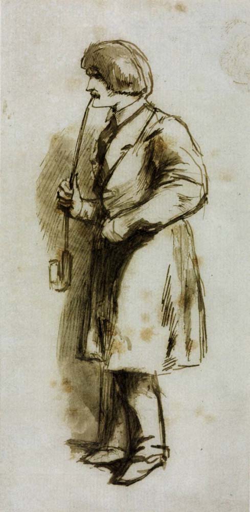 a Man Smoking a Long Pipe, circa 1849 by Dante Gabriel Rossetti, English Pre-Raphaelite Painter,12x8"(A4) Poster Print