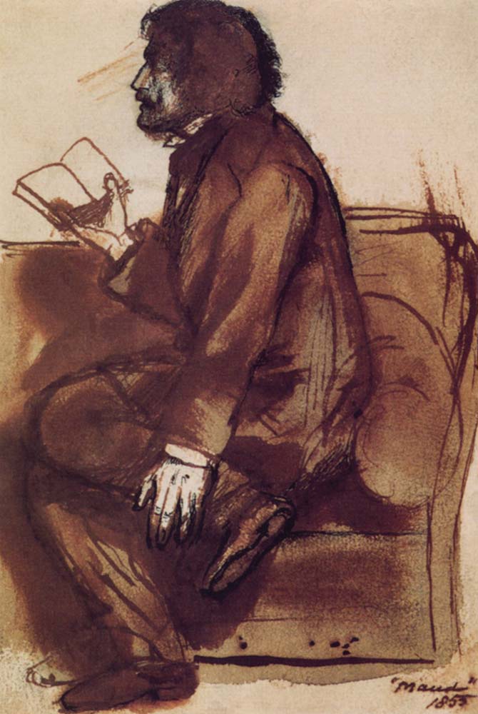 Tennyson reading 'Maud', 1855 by Dante Gabriel Rossetti, English Pre-Raphaelite Painter,16x12"(A3) Poster Print