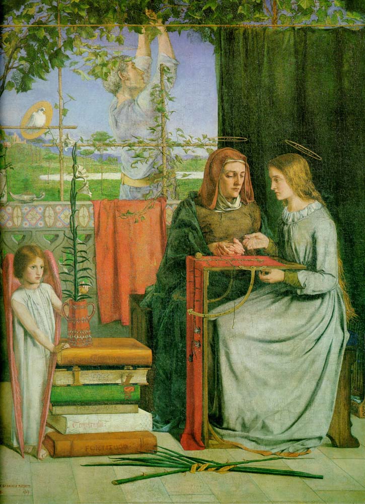 The Childhood of Mary Virgin, 1849 by Dante Gabriel Rossetti, pre-Raphaelite artist, 12x8" (A4) Poster