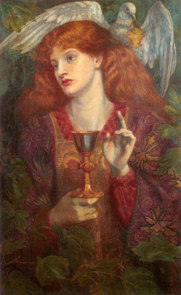The Damsel of the Sanct Grael or The Holy Grail, 1874 by Dante Gabriel Rossetti, pre-Raphaelite artist, 16x12" (A3) Poster