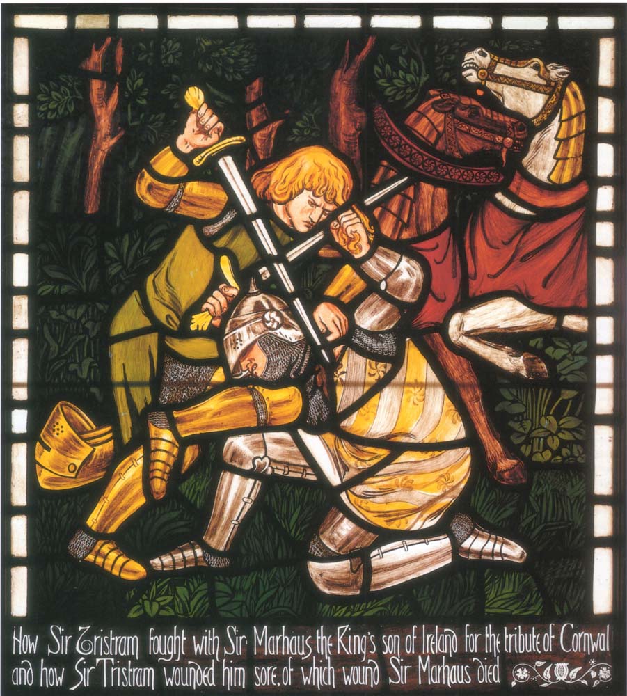 The Fight between Tristram and Sir Marhaus, 1862-63 by Dante Gabriel Rossetti, pre-Raphaelite artist, 16x12" (A3) Poster