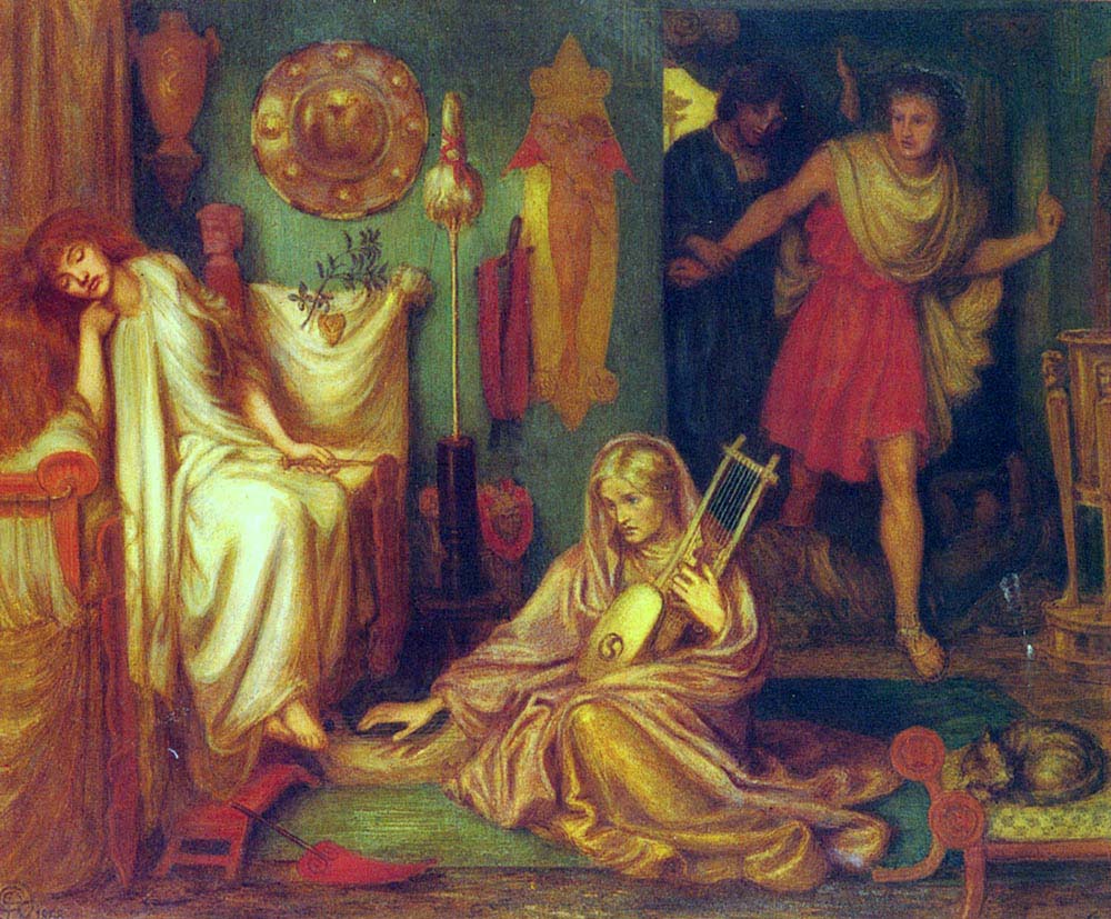 The Return Of Tibullus To Delia, 1868 by Dante Gabriel Rossetti, pre-Raphaelite artist, 16x12" (A3) Poster