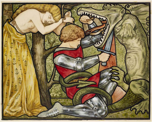 The Story of St George - St George Slaying the Dragon, 1875 by Dante Gabriel Rossetti, pre-Raphaelite artist, 16x12" (A3) Poster