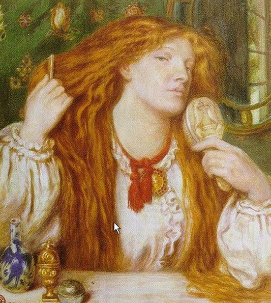 The Woman Combing Her Hair, 1864 by Dante Gabriel Rossetti, pre-Raphaelite artist, 12x8" (A4) Poster