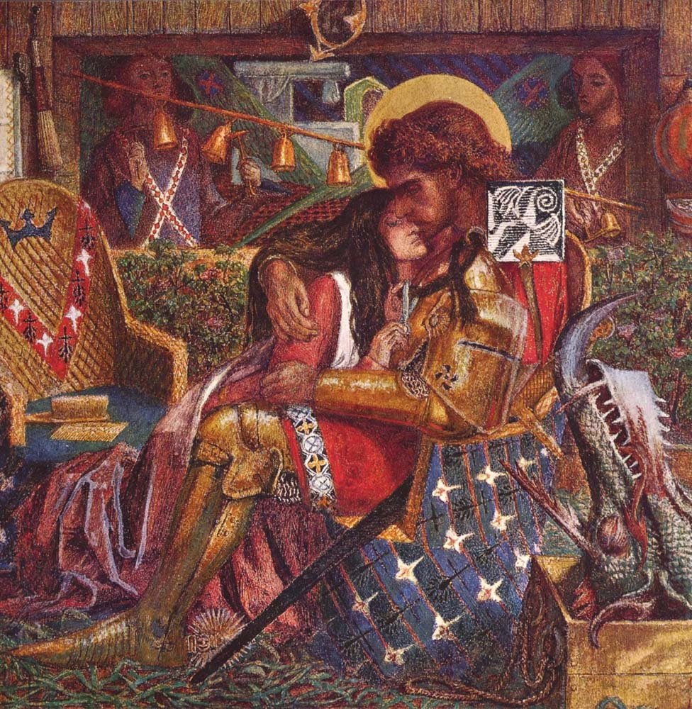 The wedding of Saint George and Princess Sabra, 1857 by Dante Gabriel Rossetti, pre-Raphaelite artist, 16x12" (A3) Poster