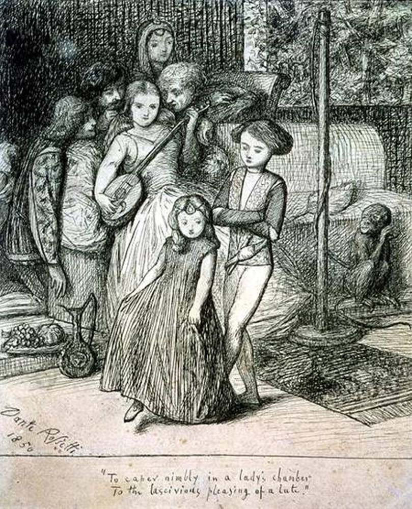 Lady's Chamber to the lascivious pleasing of Lute, 1850 by Dante Gabriel Rossetti, English Pre-Raphaelite Painter