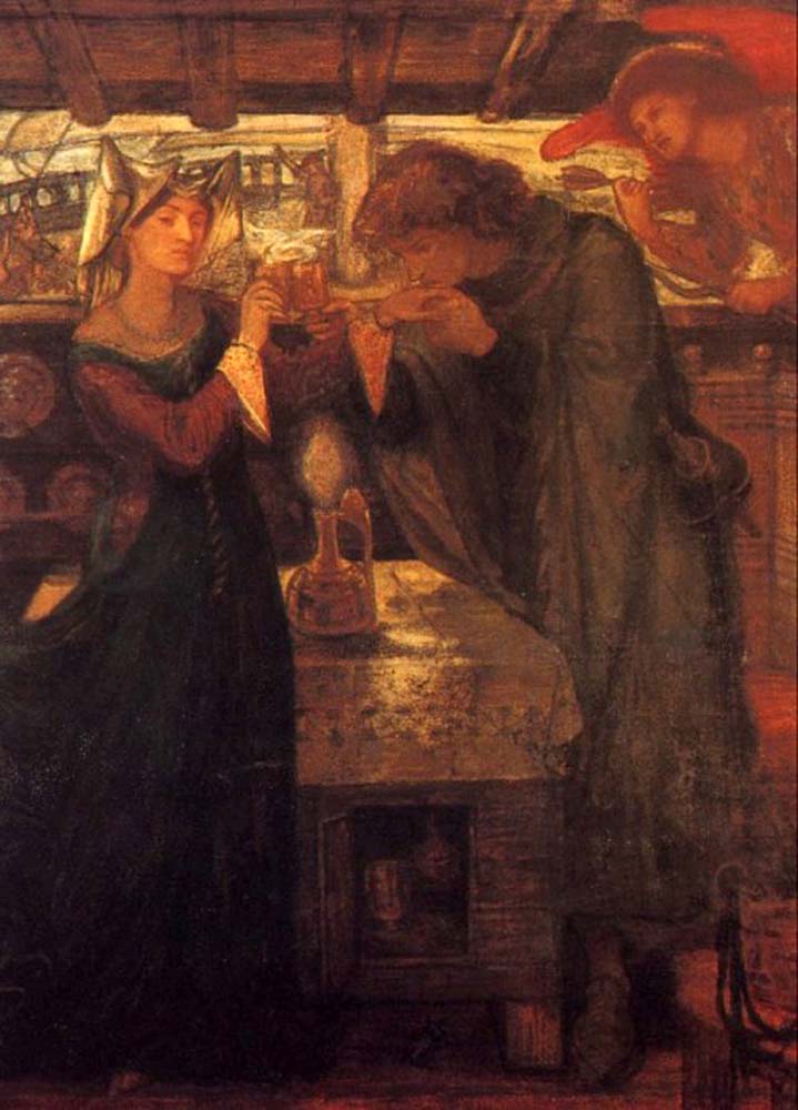 Tristram and Isolde Drinking the Love Potion, 1867 by Dante Gabriel Rossetti, pre-Raphaelite artist, 16x12" (A3) Poster