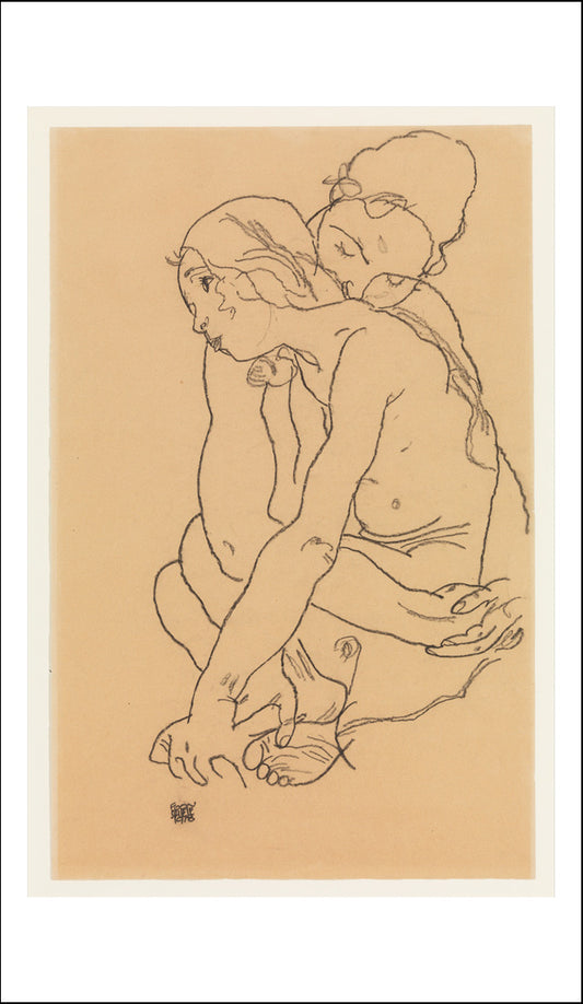 Two Nude Women Embracing, Lesbian, Erotic 1918-2 by Egon Schiele, 12x8" (A4) Poster Print