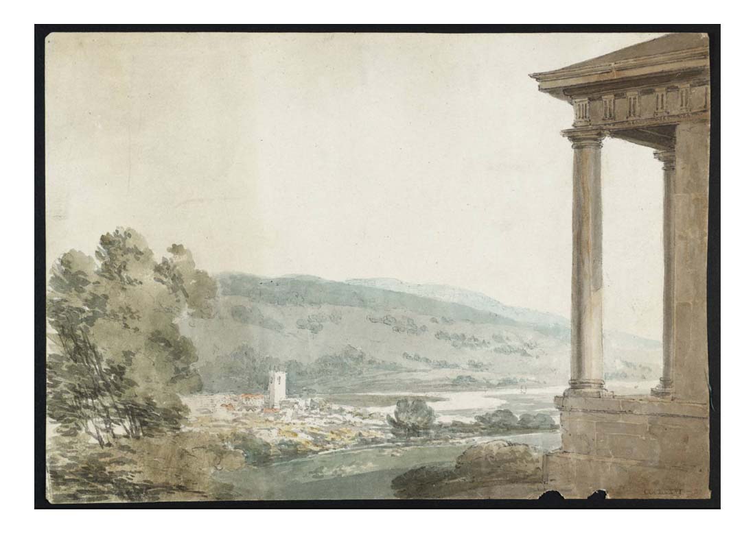 View from a Classical Portico or Summerhouse over a Town on a River, 1795 by John Mallord William Turner RA, 12x8"(A4) Poster