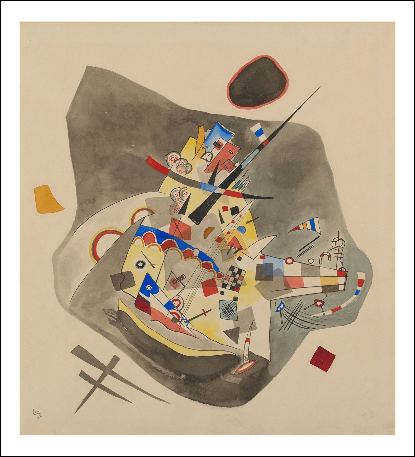 GRAY SPOT by Wassily Kandinsky, 16x12"(A3) Poster Print
