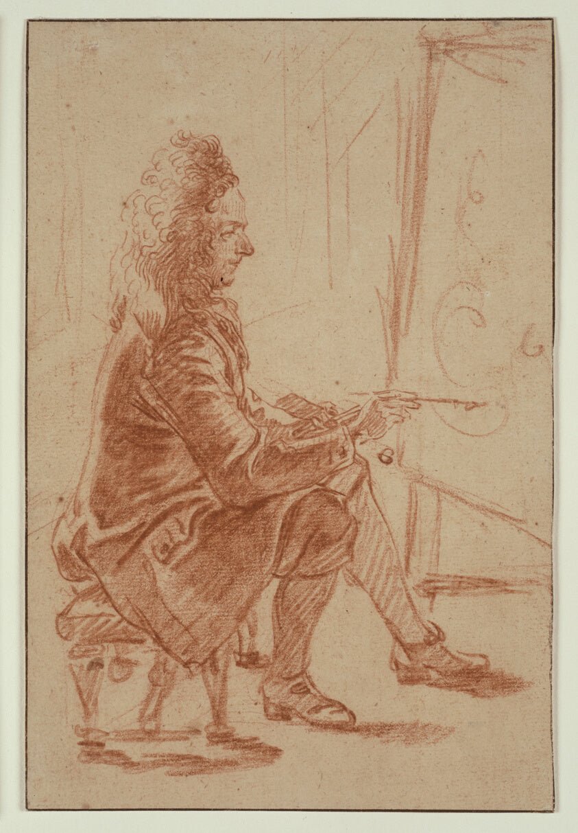A Bewigged Painter (Possibly Claude Audran), Seated at his Easel, Seen in Profile by Jean Antoine Watteau,23x16"( A2 size ) Poster Print