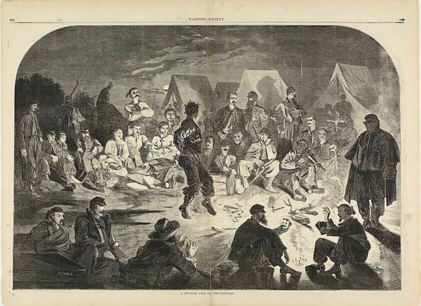 A Bivouac Fire on the Potomac by Winslow Homer (American, 1836-1910),23x16"( A2 size ) Poster Print