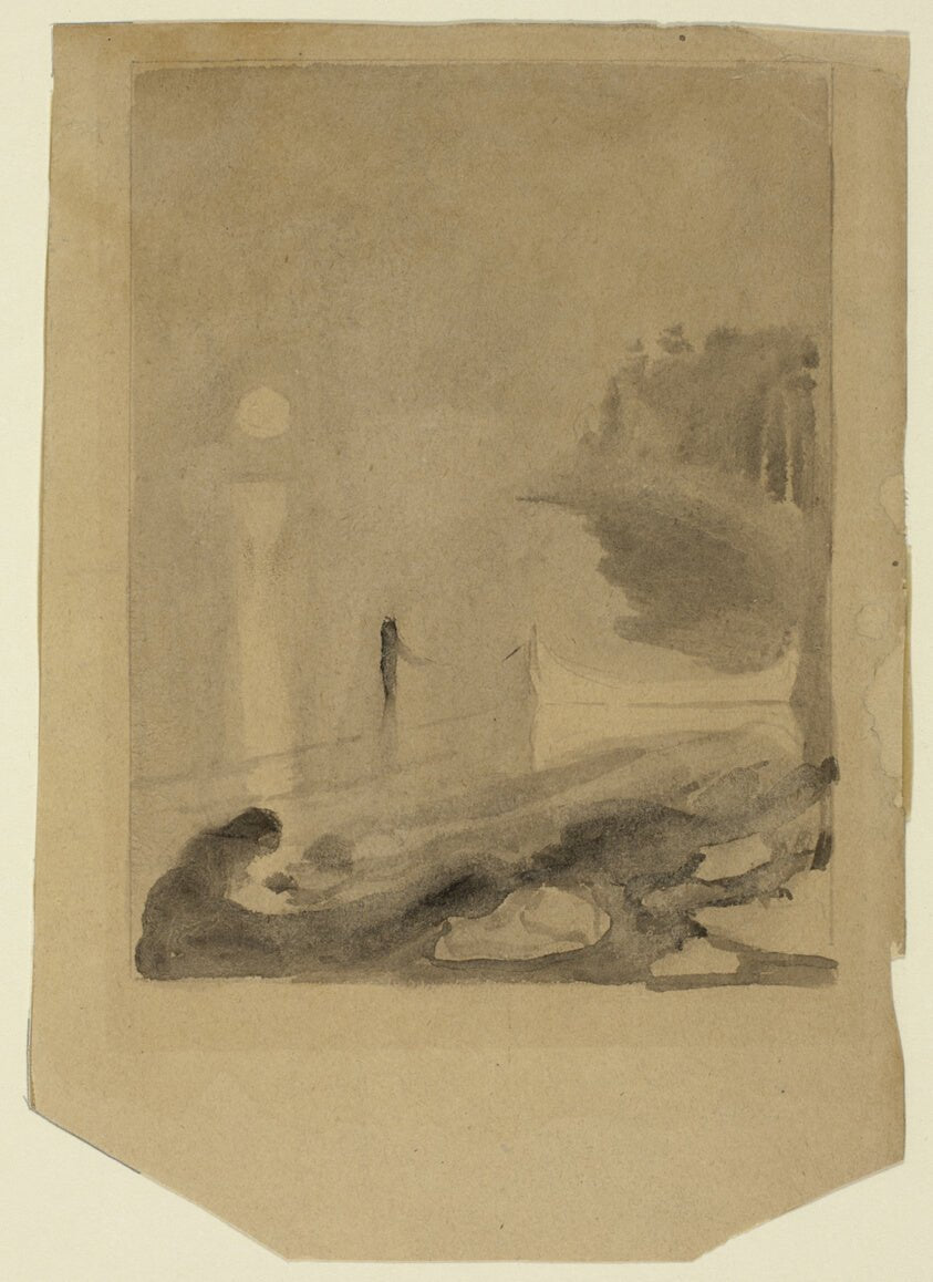 A Boat Tied to a Pier by Edvard Munch,23x16"( A2 size ) Poster Print