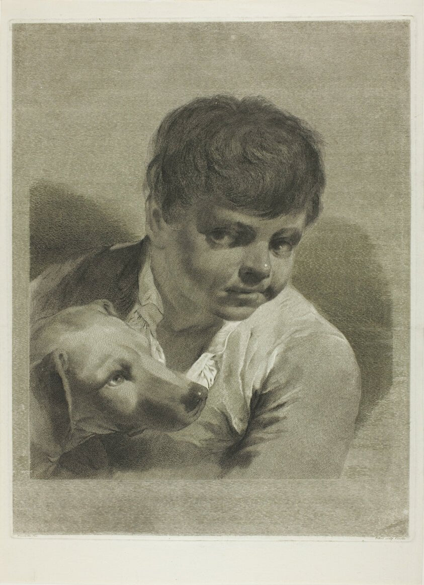 A Boy with a Dog by Marco Alvise Pitteri (Italian, 1702-1786),23x16"( A2 size ) Poster Print