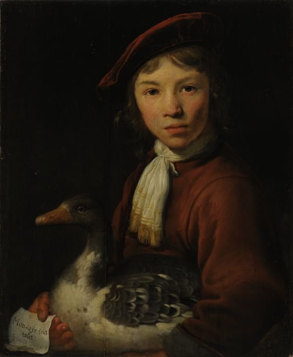 A Boy with a Goose, vintage artwork by Jacob Gerritsz. Cuyp, 12x8" (A4) Poster