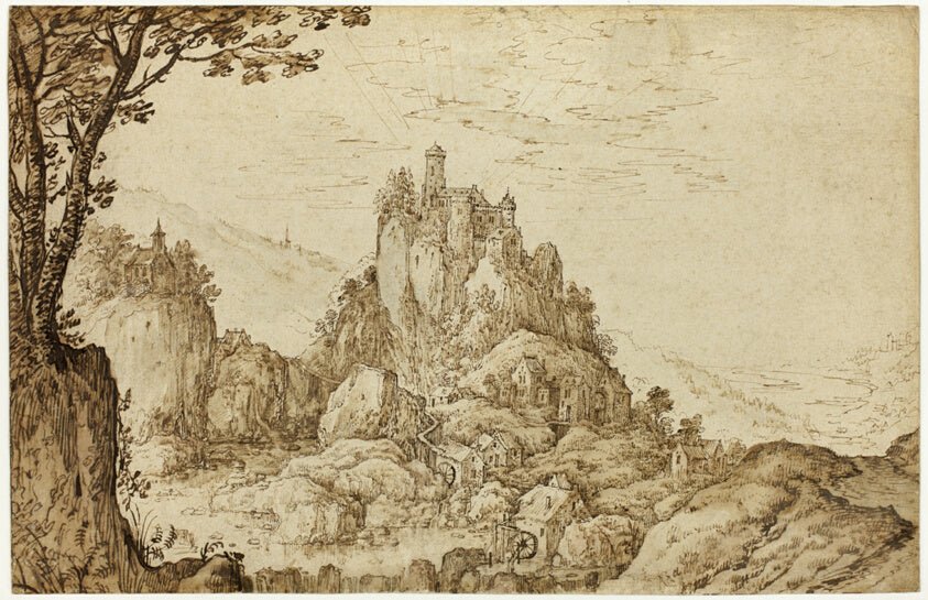 A Castle on a Crag in a Mountainous Landscape by Joos de Momper, 23x16"( A2 size) Poster Print