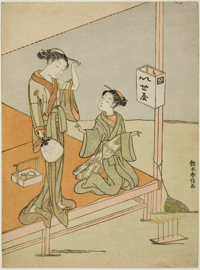 A Courtesan and Her Attendant at the Riverside Teahouse Iseya by Suzuki Harunobu ?? ?? , 23x16"( A2 size) Poster Print