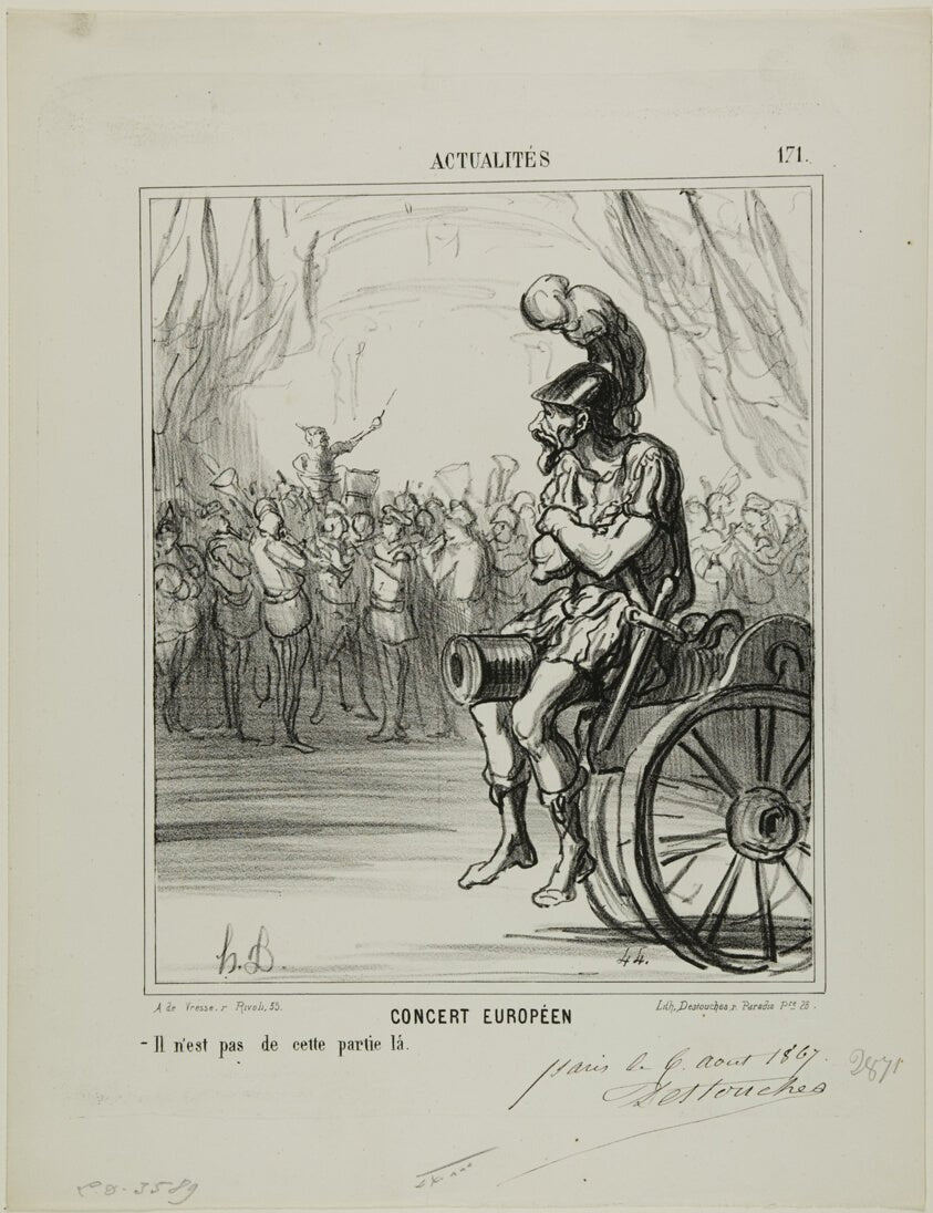 A European Concert. Not allowed to participate in this part, plate 171 from Actualites by Honore Victorin Daumier, 23x16"( A2 size ) Poster Print