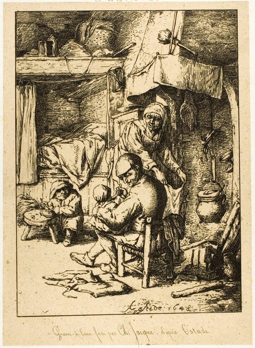 A Father and his Family by Charles emile Jacque (French, 1813-1894), 23x16"( A2 size ) Poster Print