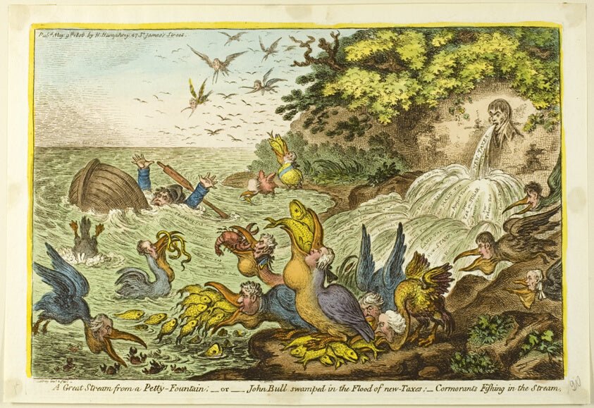 A Great Stream from a Pretty Fountain by James Gillray (English, 1756-1815), 23x16"( A2 size) Poster Print