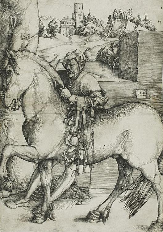 A Groom Bridling a Horse, vintage artwork by Hans Baldung, A3 (16x12") Poster Print