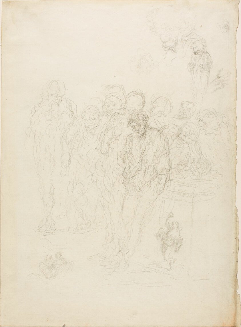 A Group of Men, and Other Sketches by Honore Victorin Daumier, 23x16"( A2 size) Poster Print