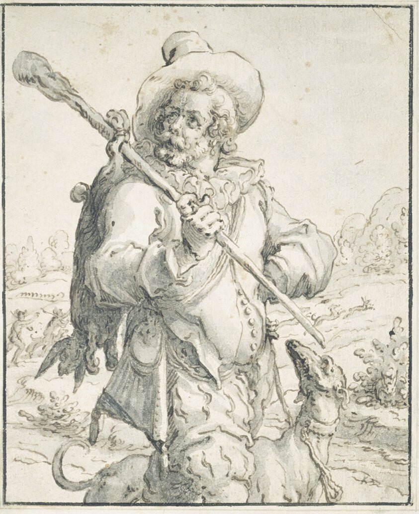 A Huntsman with a Dead Hare and a Dog, a study for Terra by Jacques de Gheyn II, 23x16"( A2 size) Poster Print