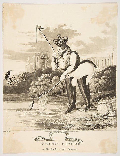 A King Fisher on the Banks of the Thames 1827-Monogrammist JVS, vintage art, A3 (16x12") Poster Print