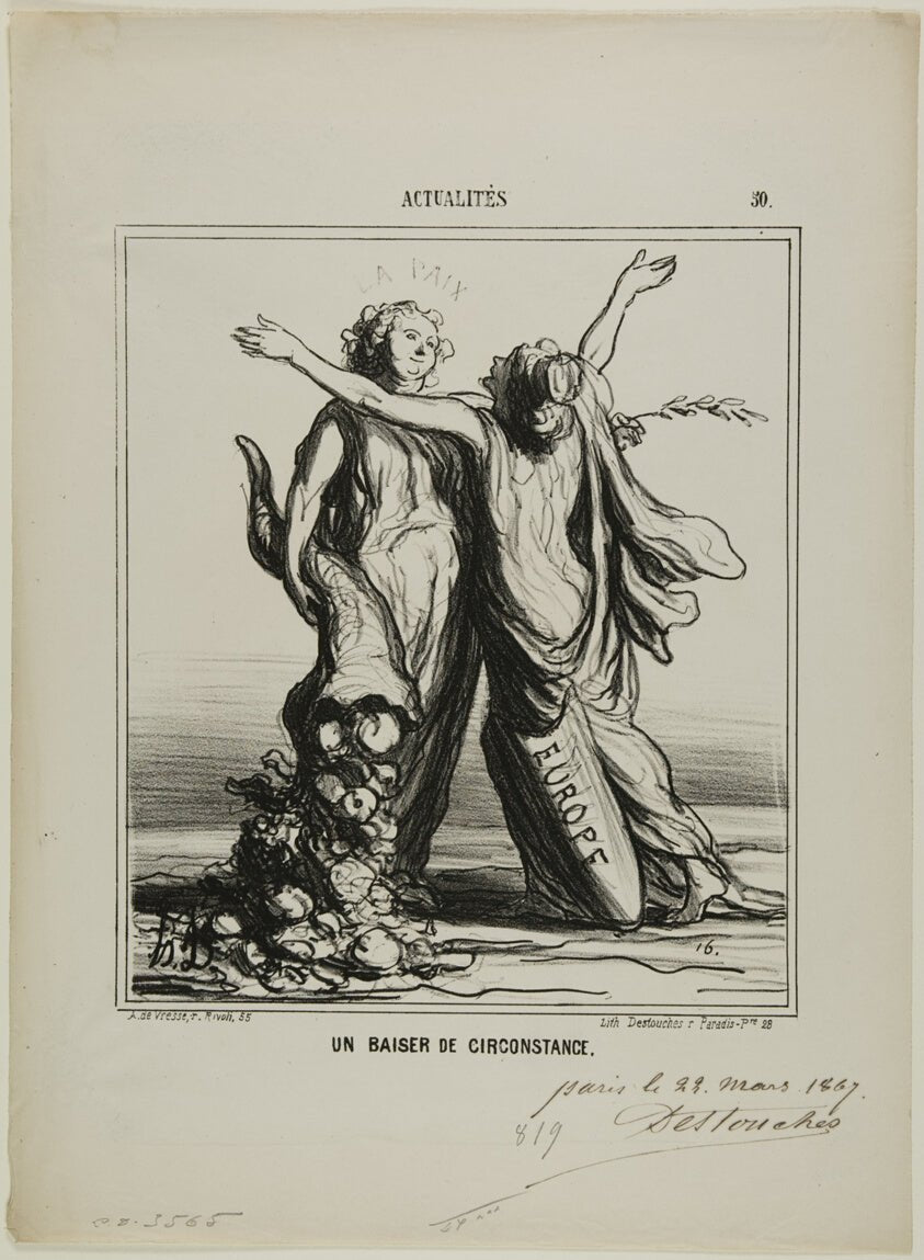 A Kiss of Circumstances, plate 50 from Actualites by Honore Victorin Daumier, 23x16"( A2 size) Poster Print
