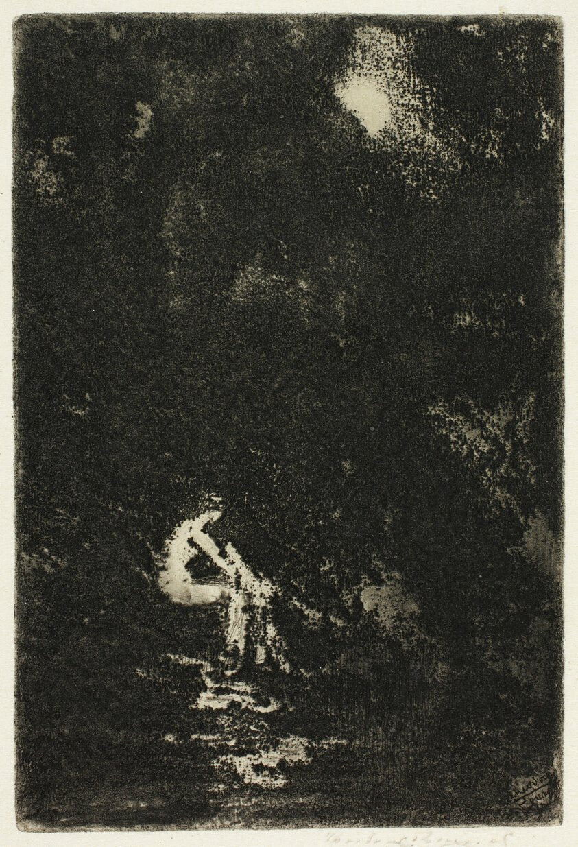 A Nymph Bathing, Moonlight by Theodore Roussel, 23x16"( A2 size) Poster Print