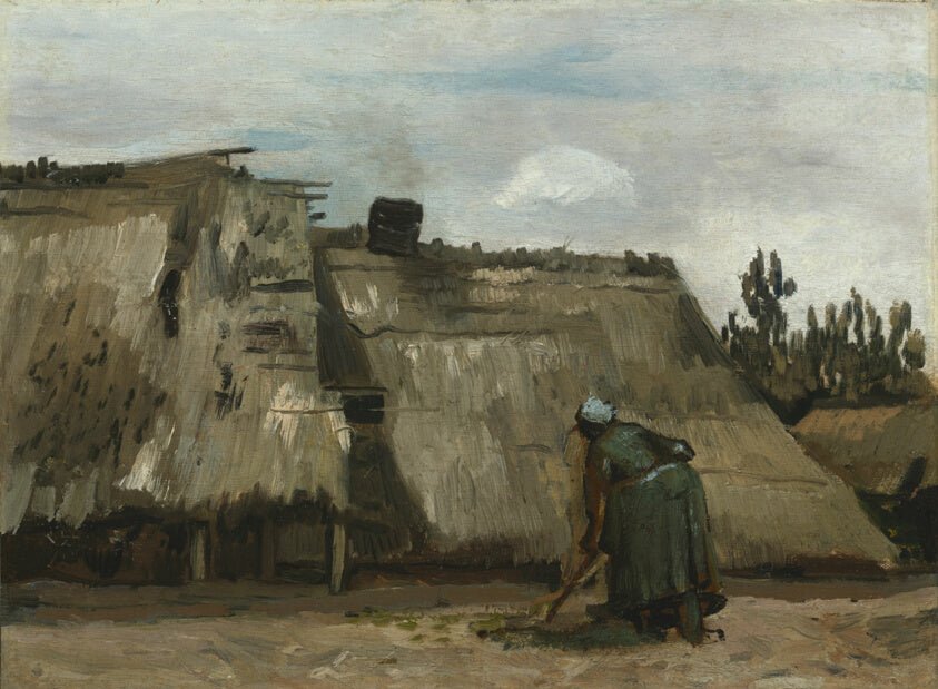 A Peasant Woman Digging in Front of Her Cottage by Vincent van Gogh, 23x16"( A2 size) Poster Print