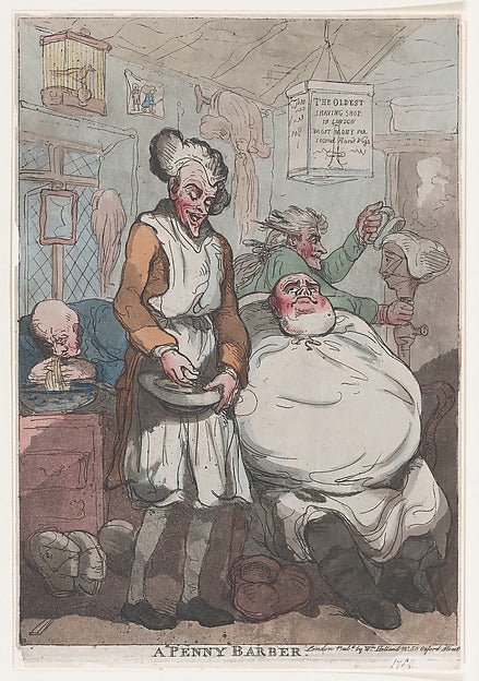 A Penny Barber 1789-Thomas Rowlandson , vintage art, A3 (16x12") Poster Print