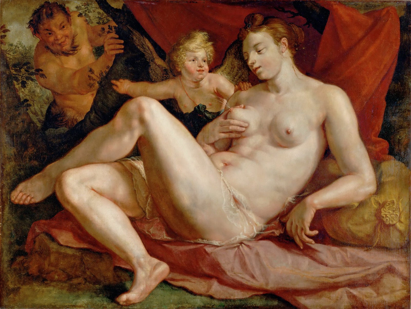 A Satyr Spying on Venus and Cupid, vintage artwork by Hendrick Goltzius, 12x8" (A4) Poster