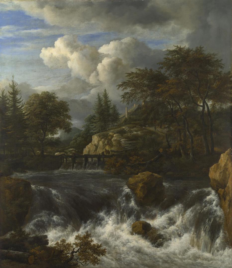 A Waterfall in a Rocky Landscape by Jacob van Ruisdael, vintage art, modern poster print