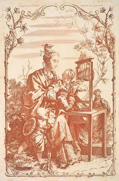 A Woman and Children Playing with a Chinese Gong 19th cent-Aft, vintage art, A3 (16x12") Poster Print