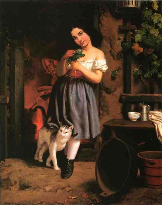 A Young Girl with Cat - 1866 by Berthe Morisot, vintage art, modern poster print