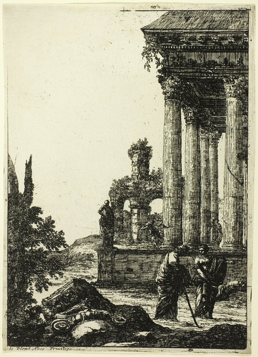 A Young Woman Giving Directions to a Person by Jean Le Pautre, 23x16"( A2 size) Poster Print